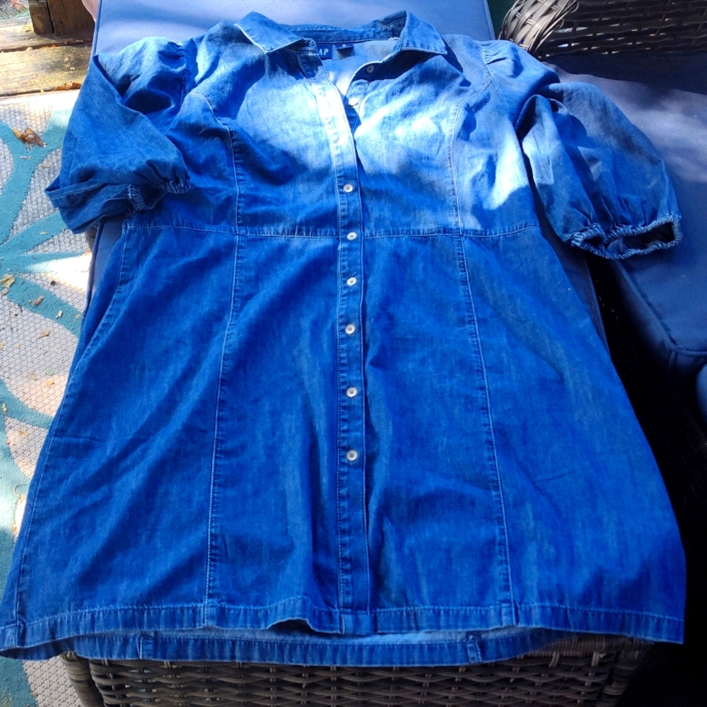 GAP Women's Denim Dress Collared Button down light blue XL Extra large